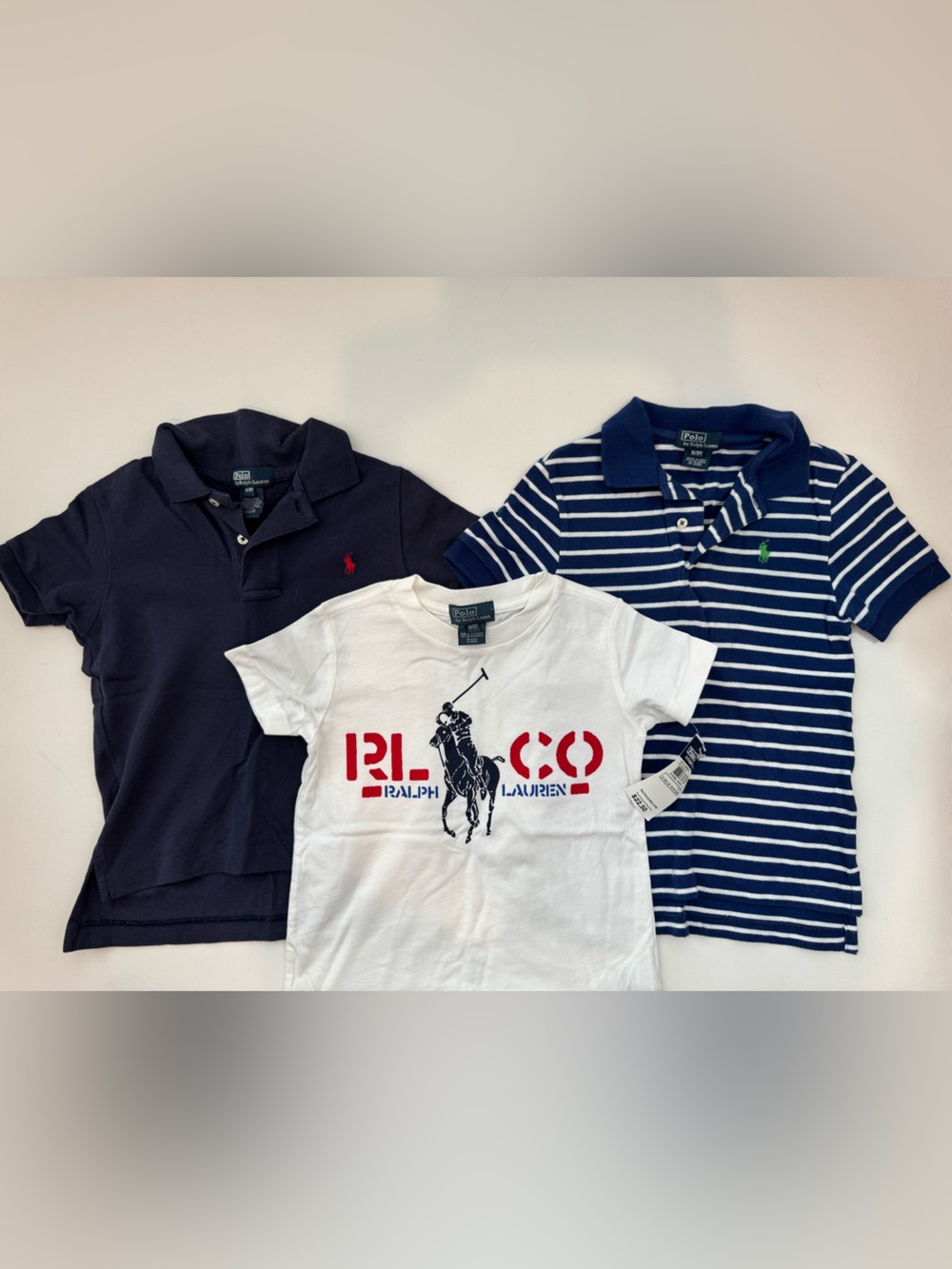 Polo Ralph Lauren Boys 3T Shirt Lot Polos Graphic Tee Navy Stripe 3 Pc set